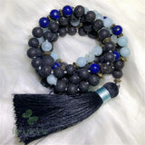 8mm Volcanic Stone 108 Beads Tassel Knotted Necklace