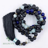 8mm Volcanic Stone 108 Beads Tassel Knotted Necklace