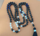 8mm Volcanic Stone 108 Beads Tassel Knotted Necklace