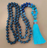 8mm Volcanic Stone 108 Beads Tassel Knotted Necklace Spirituality