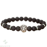 Silver Lion Head 8mm Volcanic Stone Hand String 7.5 In