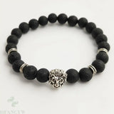 Silver Lion Head 8mm Volcanic Stone Hand String 7.5 In