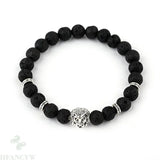 Silver Lion Head 8mm Volcanic Stone Hand String 7.5 In