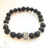 Silver Lion Head 8mm Volcanic Stone Hand String 7.5 In