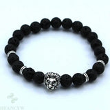 Silver Lion Head 8mm Volcanic Stone Hand String 7.5 In
