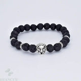 Silver Lion Head 8mm Volcanic Stone Hand String 7.5 In