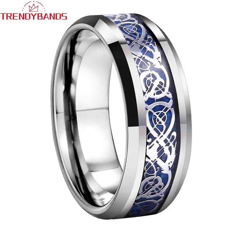 8mm Tungsten Carbide Wedding Band Dragon Carbon Fiber Inlay Engagement Ring
