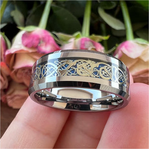 8mm Tungsten Carbide Wedding Band Dragon Carbon Fiber Inlay Engagement Ring