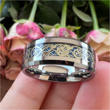 8mm Tungsten Carbide Wedding Band Dragon Carbon Fiber Inlay Engagement Ring