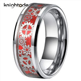 8mm Gear Wheel Red Opal Tungsten Carbide Wedding Band