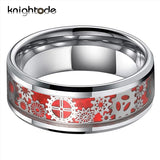 8mm Gear Wheel Red Opal Tungsten Carbide Wedding Band