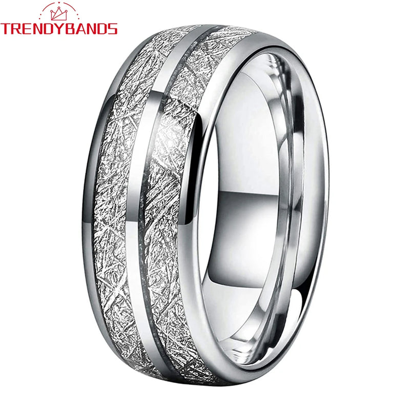 8mm Tungsten Wedding Band with Meteorite Inlay
