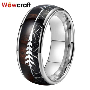 8mm Tungstne Carbide Wedding Band Meteorite Arrow Wood Inlay
