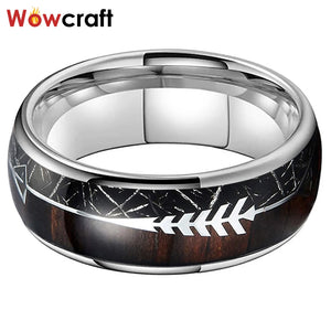 8mm Tungstne Carbide Wedding Band Meteorite Arrow Wood Inlay