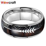 8mm Tungstne Carbide Wedding Band Meteorite Arrow Wood Inlay