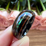 8mm Tungsten Carbide Wedding Bands with Abalone Shell and Koa Wood Inlay