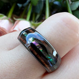 8mm Tungsten Carbide Wedding Bands with Abalone Shell and Koa Wood Inlay