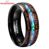 8mm Tungsten Carbide Wedding Bands with Abalone Shell and Koa Wood Inlay
