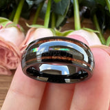 8mm Tungsten Carbide Wedding Bands with Abalone Shell and Koa Wood Inlay