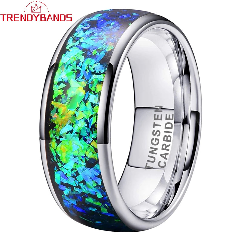 8mm Tungsten Carbide Opal Inlay Wedding Ring