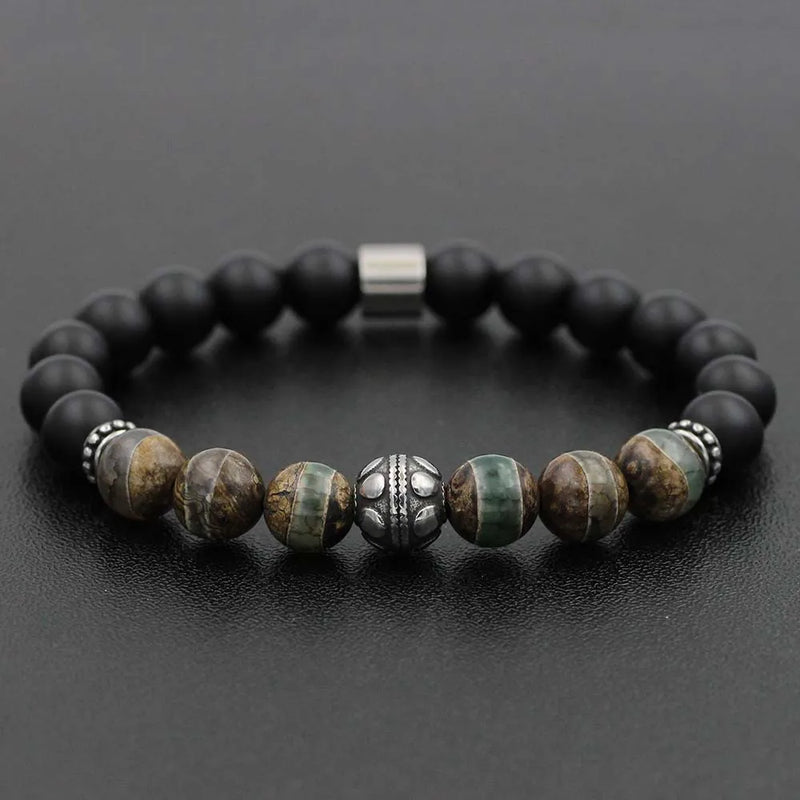 8mm Turquoise Stone Bracelet Stainless Steel Beaded Jewelry