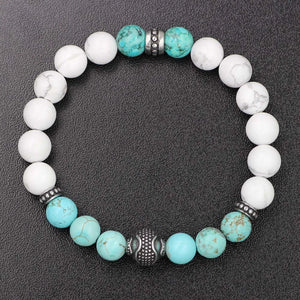 8mm Turquoise Stone Bracelet Stainless Steel Beaded Jewelry