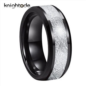 8mm Meteorite Wedding Band Tungsten Carbide Rings Polished Finish
