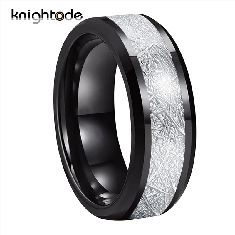 8mm Meteorite Wedding Band Tungsten Carbide Rings Polished Finish