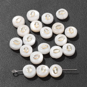 8mm Round Shell Bead 0-9 Number Letter Mother Of Pearl Flat Charms Beads