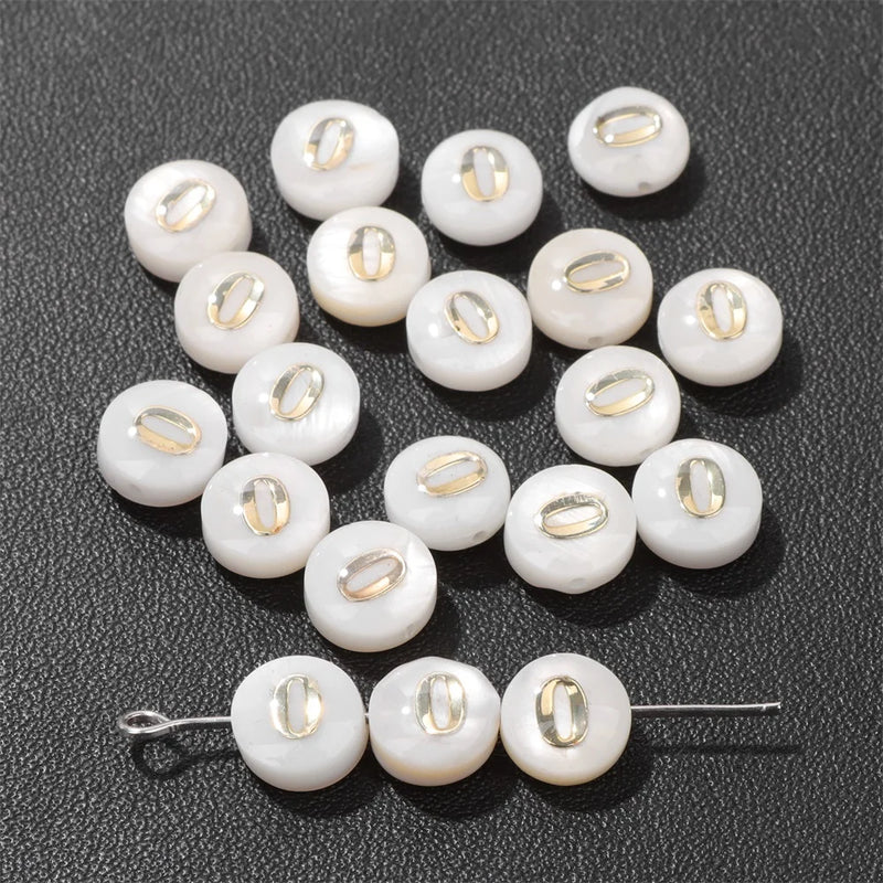 8mm Round Shell Bead 0-9 Number Letter Mother Of Pearl Flat Charms Beads