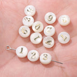 8mm Round Shell Bead 0-9 Number Letter Mother Of Pearl Flat Charms Beads