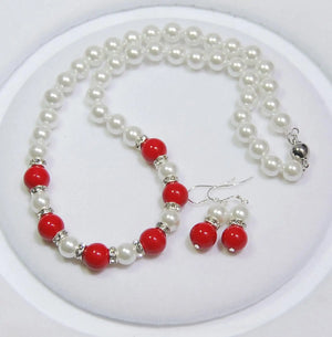 8mm Shell Pearl /10mm Red Coral Pearl Beads Necklace