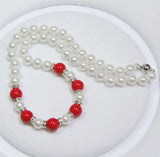 8mm Shell Pearl /10mm Red Coral Pearl Beads Necklace