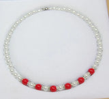 8mm Shell Pearl /10mm Red Coral Pearl Beads Necklace