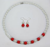 8mm Shell Pearl /10mm Red Coral Pearl Beads Necklace