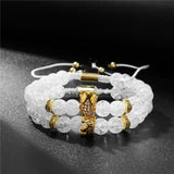 8mm Stone Beads Bracelet 2pcs/Set CZ Crown Charm Bracelets For Women