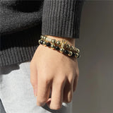 8mm Stone Beads Bracelet 2pcs/Set CZ Crown Charm Bracelets For Women
