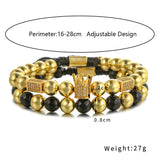 8mm Stone Beads Bracelet 2pcs/Set CZ Crown Charm Bracelets For Women