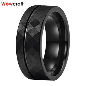 8mm Tungsten Wedding Ring Faceted Pip Cut A Line Brushed Comfort Fit