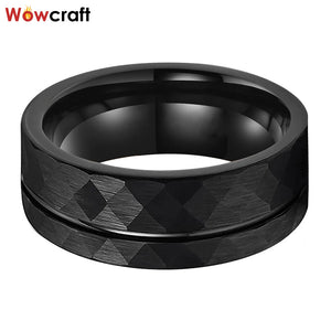 8mm Tungsten Wedding Ring Faceted Pip Cut A Line Brushed Comfort Fit