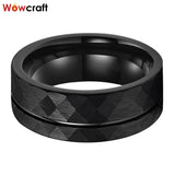 8mm Tungsten Wedding Ring Faceted Pip Cut A Line Brushed Comfort Fit
