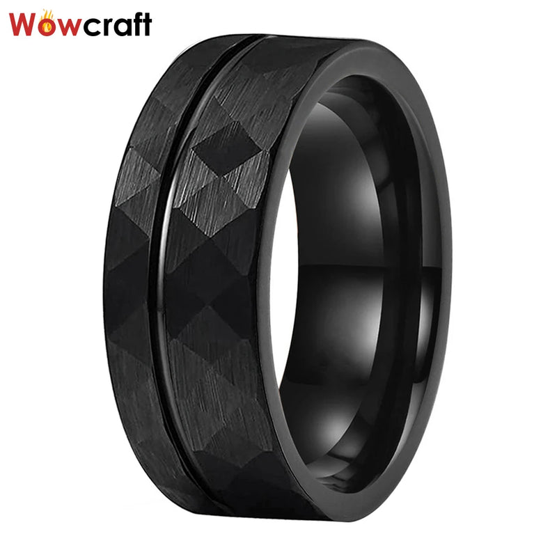 8mm Tungsten Wedding Ring Faceted Pip Cut A Line Brushed Comfort Fit