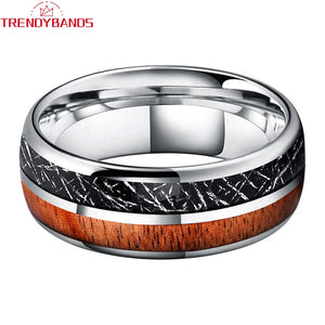 8mm Tungsten Carbide Meteorite Wood Inlay Ring