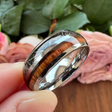 8mm Tungsten Carbide Meteorite Wood Inlay Ring