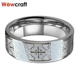 8mm Tungsten Wedding Band Ring Cross Engraved Flat Polished Fit