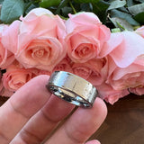 8mm Tungsten Wedding Band Ring Cross Engraved Flat Polished Fit