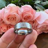 8mm Tungsten Wedding Band Ring Cross Engraved Flat Polished Fit