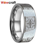 8mm Tungsten Wedding Band Ring Cross Engraved Flat Polished Fit