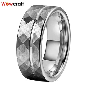 8mm Tungsten Wedding Band Ring Faceted Cut Brushed Comfort Fit