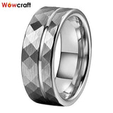 8mm Tungsten Wedding Band Ring Faceted Cut Brushed Comfort Fit